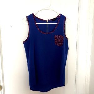 Cute polyester sharp blue and orange top for sale!
